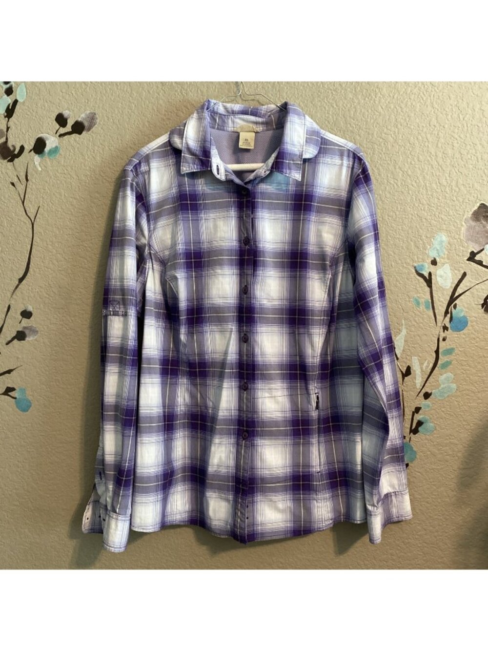Duluth Trading Co Womens  Purple Plaid Nylon Button-Down Fisherman Shirt Outdoor